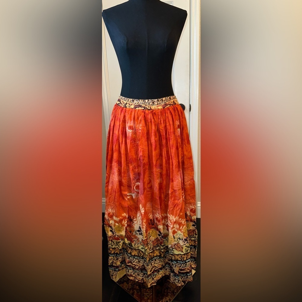 Take 2 Clothing Co Skirt Size S Boho Maxi Orange 100% Cotton 36” Long